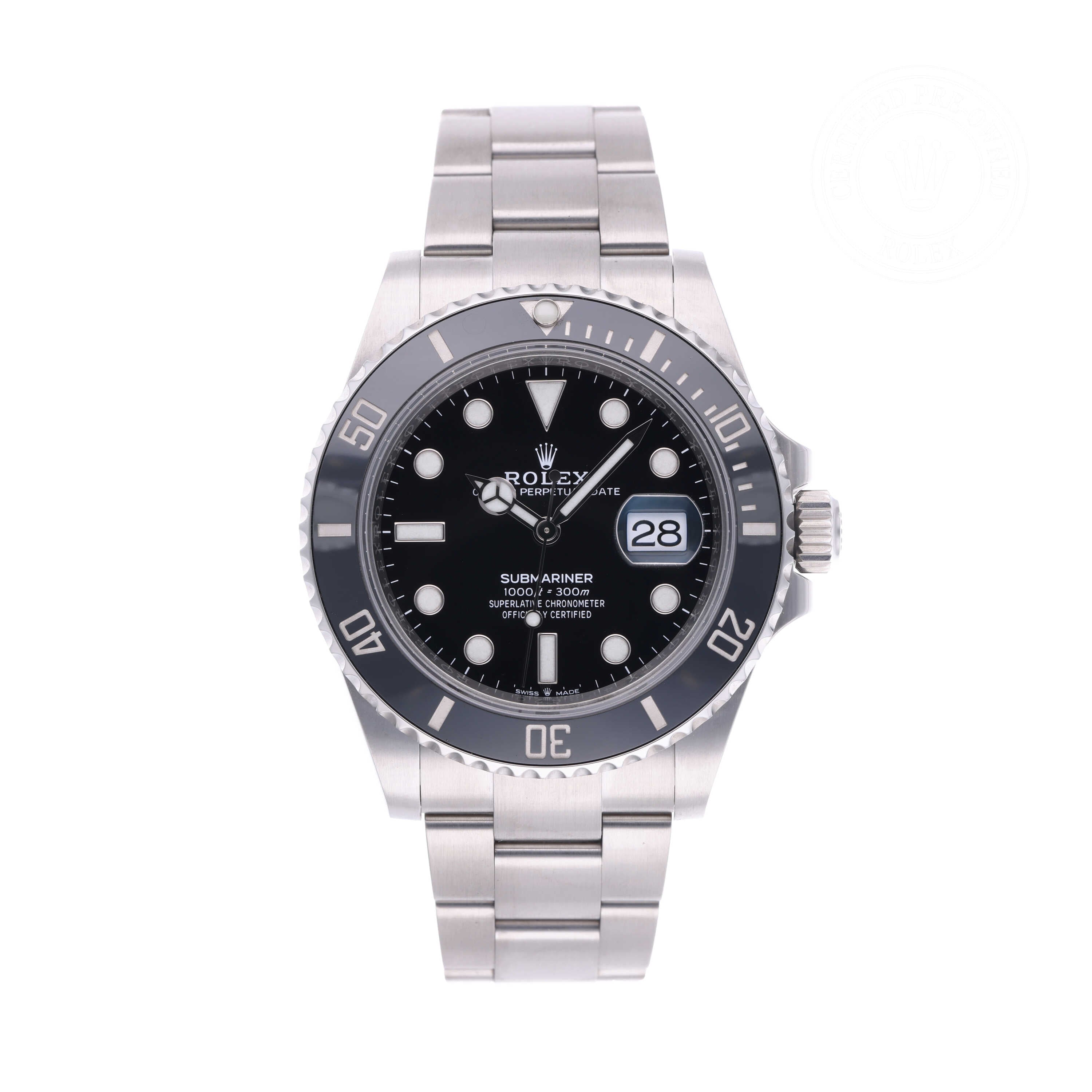 Rolex Certified Pre-owned Submariner M126610LN-0001 front on white background