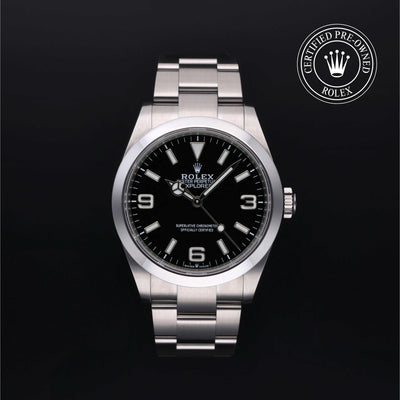 Rolex Certified Pre-owned Explorer M224270-0001 front on black background