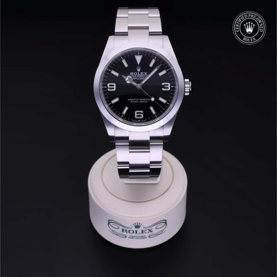 Rolex Certified Pre-owned Explorer M224270-0001 front on black background