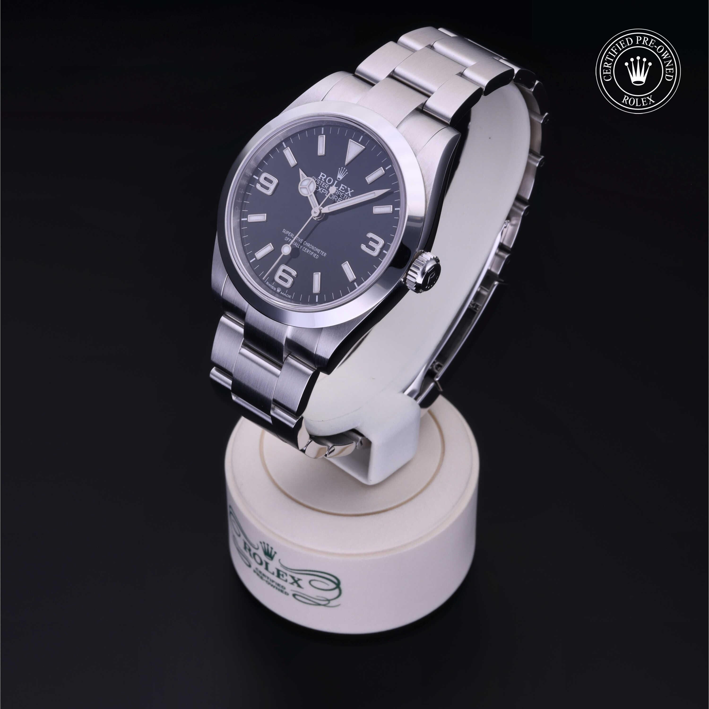 Rolex Certified Pre-owned Explorer M224270-0001 front on black background