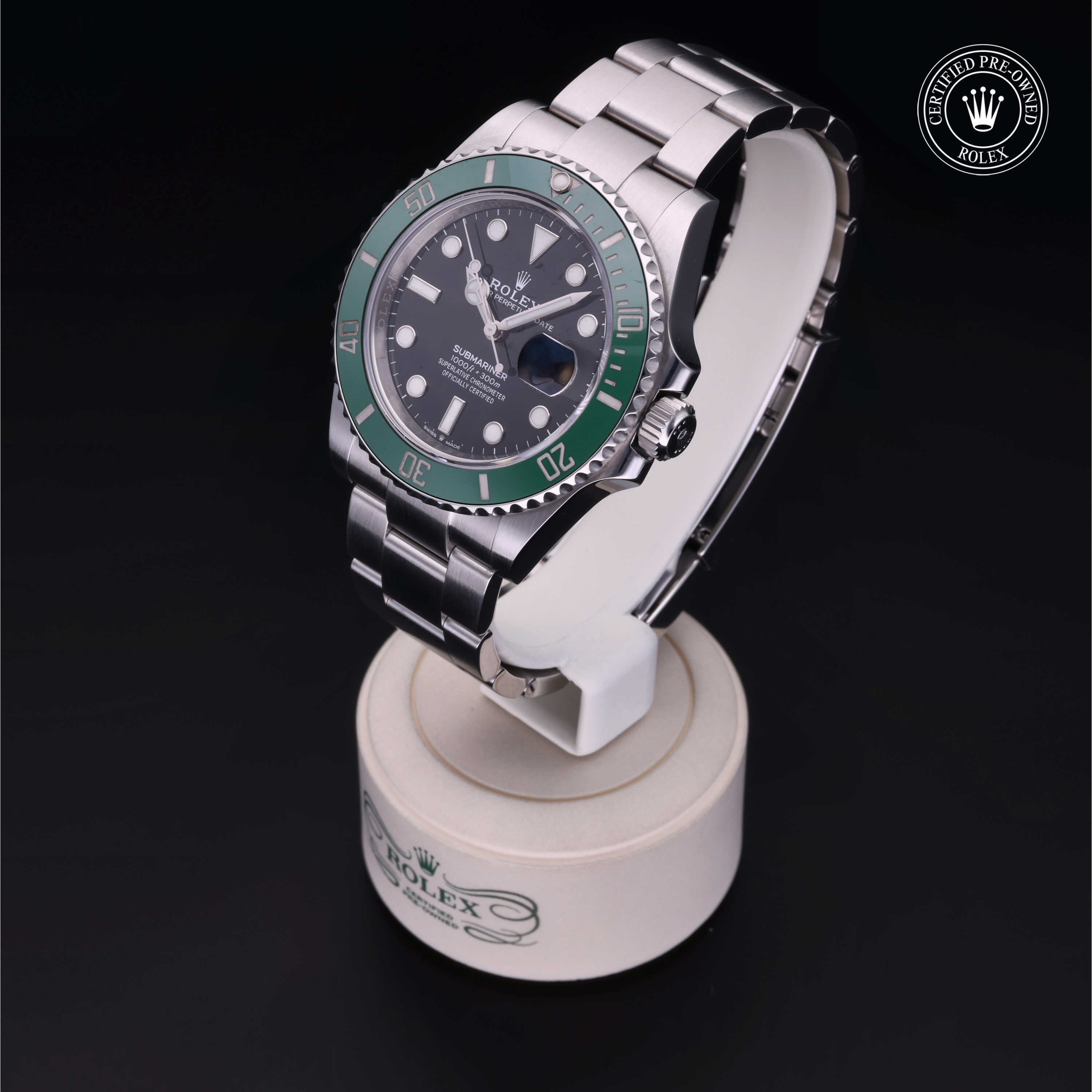 Rolex Certified Pre-owned Submariner M126610LV-0002 front on black background