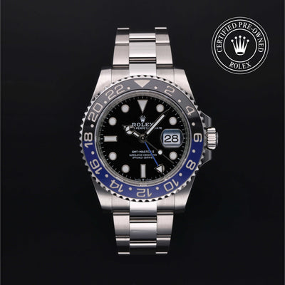 Rolex Certified Pre-owned GMT M126710BLNR-0003 front on black background