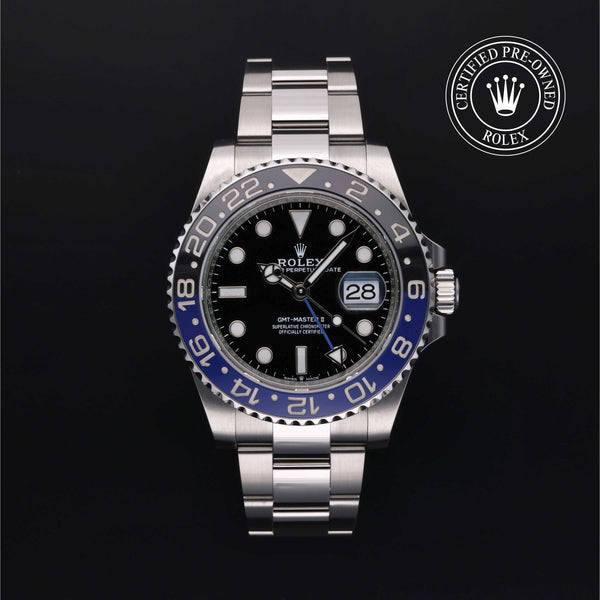 Rolex Certified Pre-owned GMT M126710BLNR-0003 front on black background