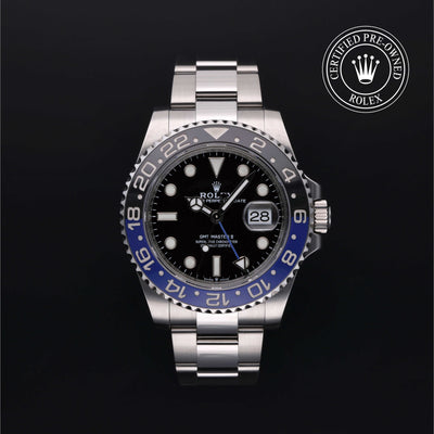 Rolex Certified Pre-owned GMT M126710BLNR-0003 front on black background
