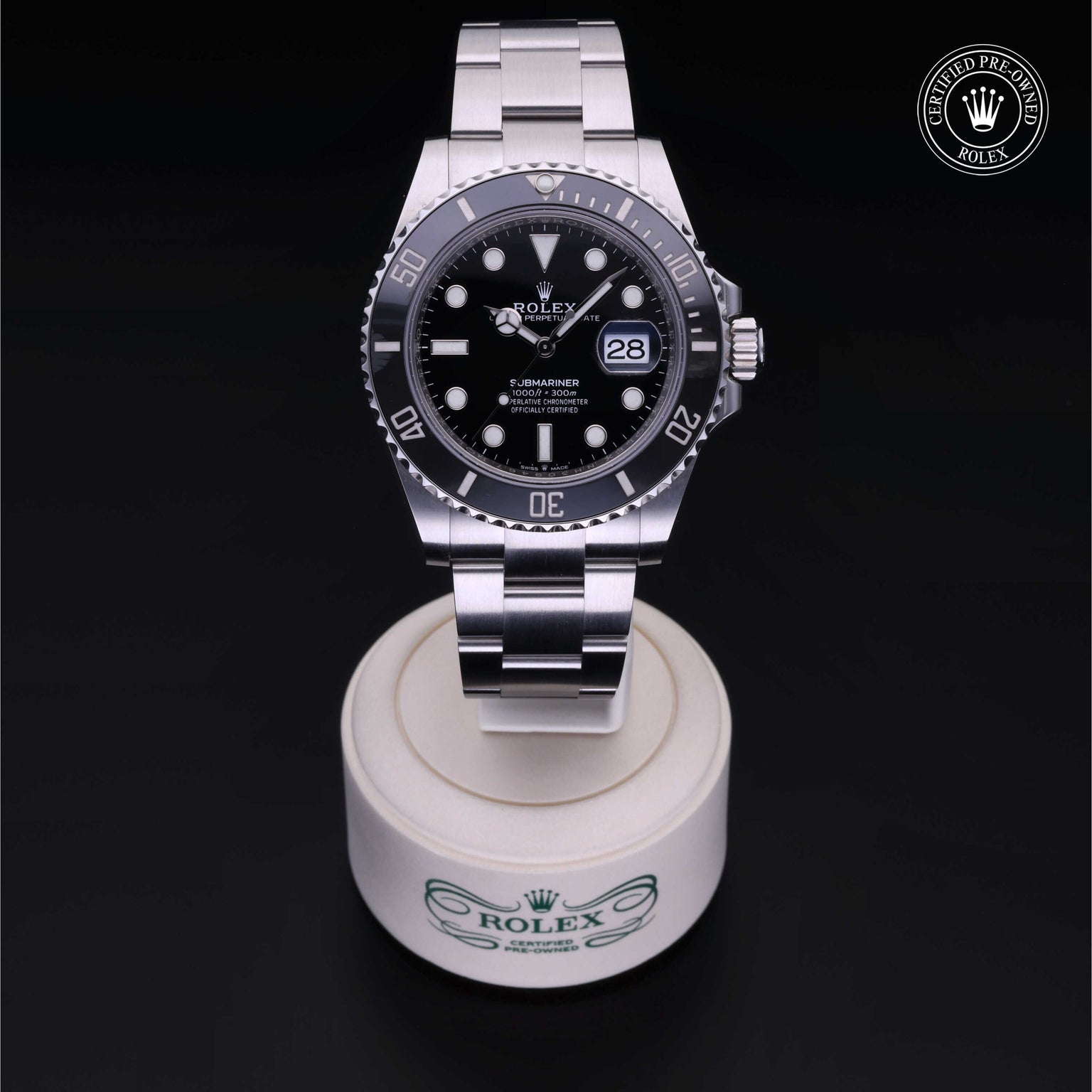 Rolex Certified Pre-owned Submariner M126610LN-0001 front on black background