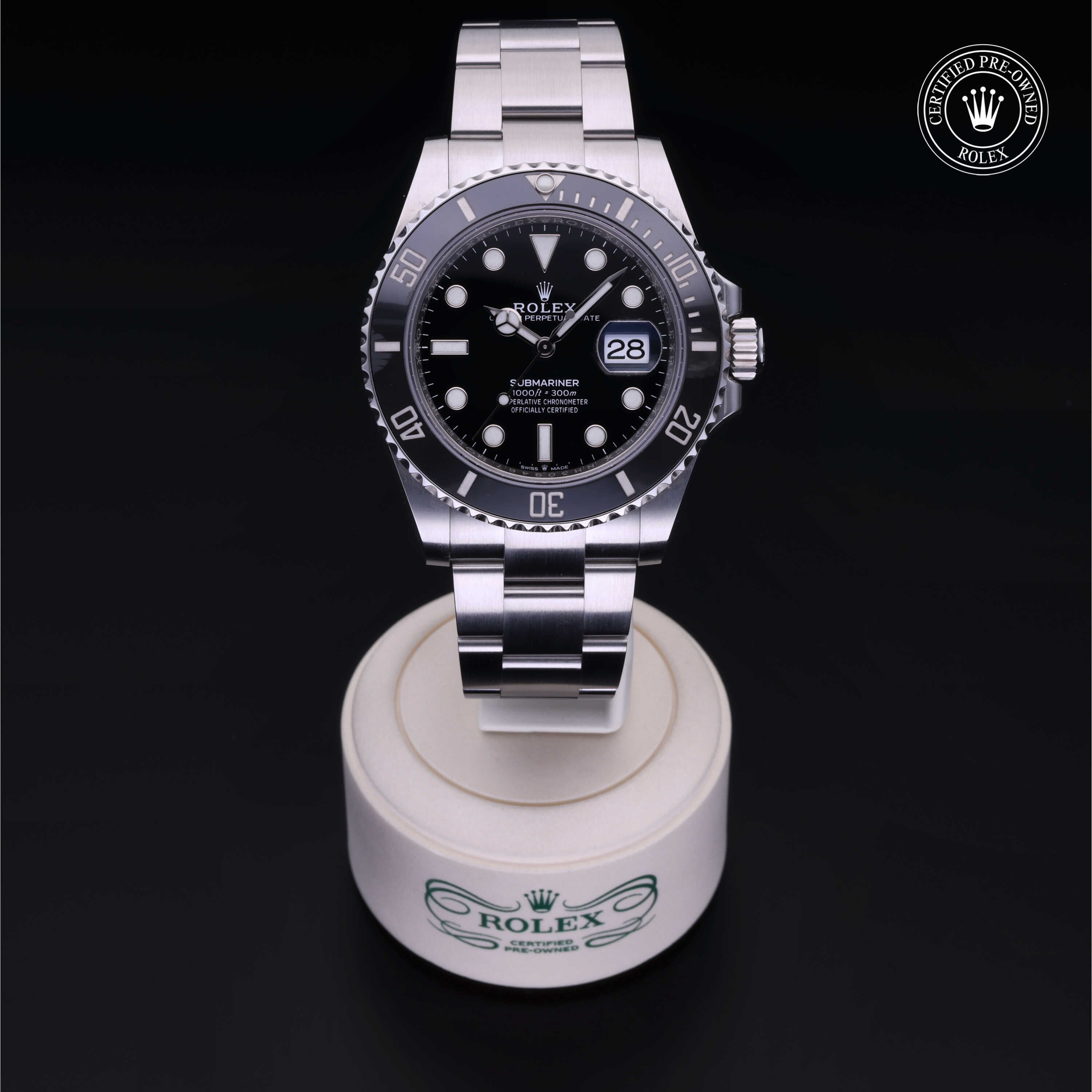 Rolex Certified Pre-owned Submariner M126610LN-0001 front on black background