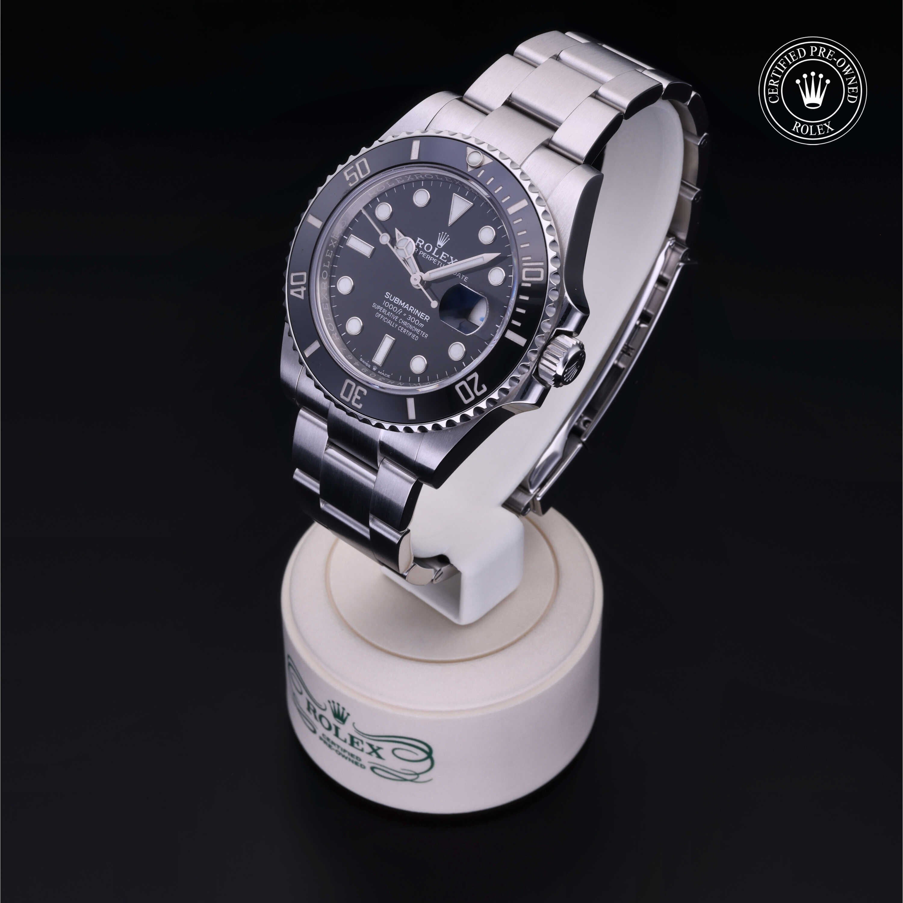 Rolex Certified Pre-owned Submariner M126610LN-0001 front on black background