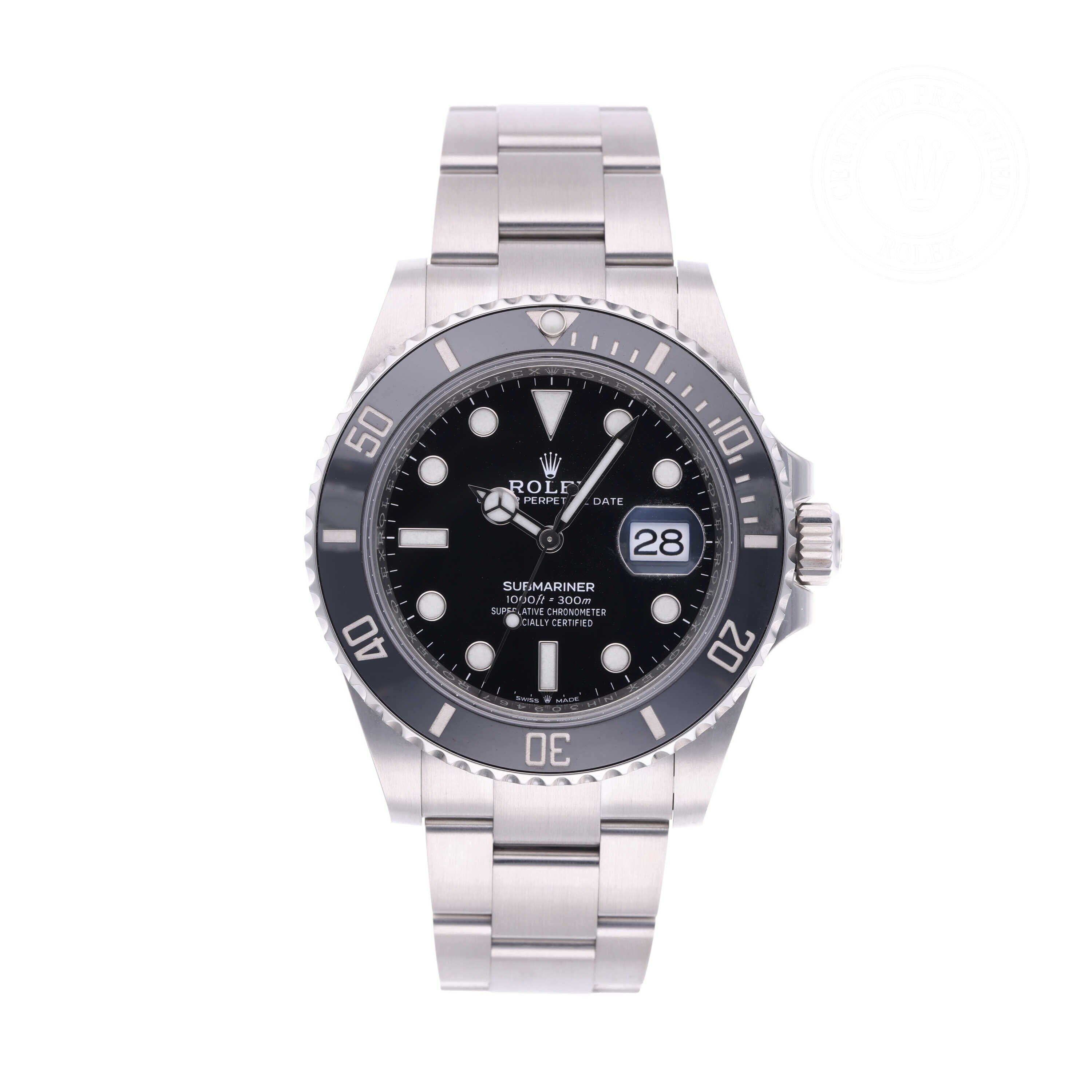 Rolex Certified Pre-owned Submariner M126610LN-0001 front on white background