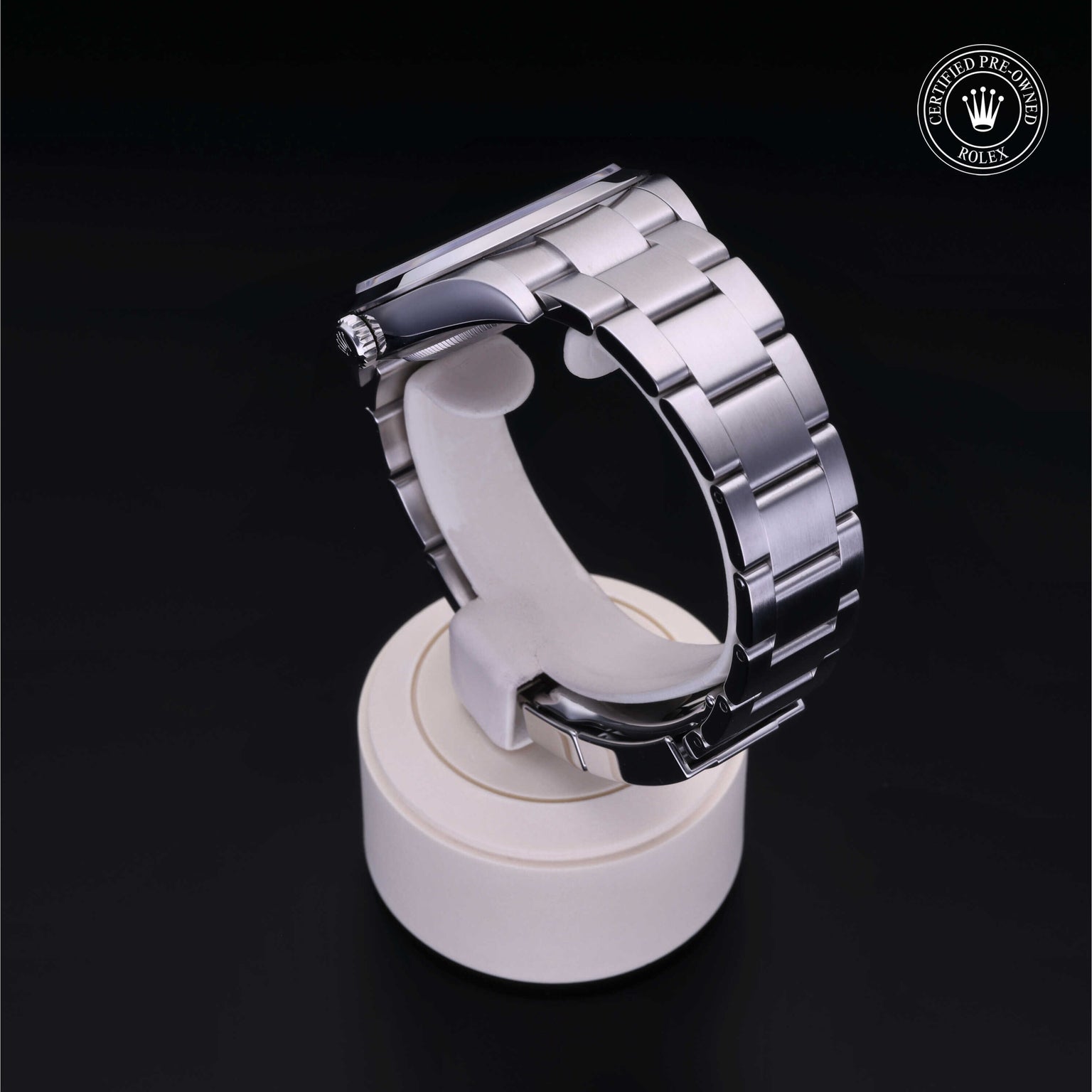 Rolex Certified Pre-owned Explorer M214270-0003 front on black background