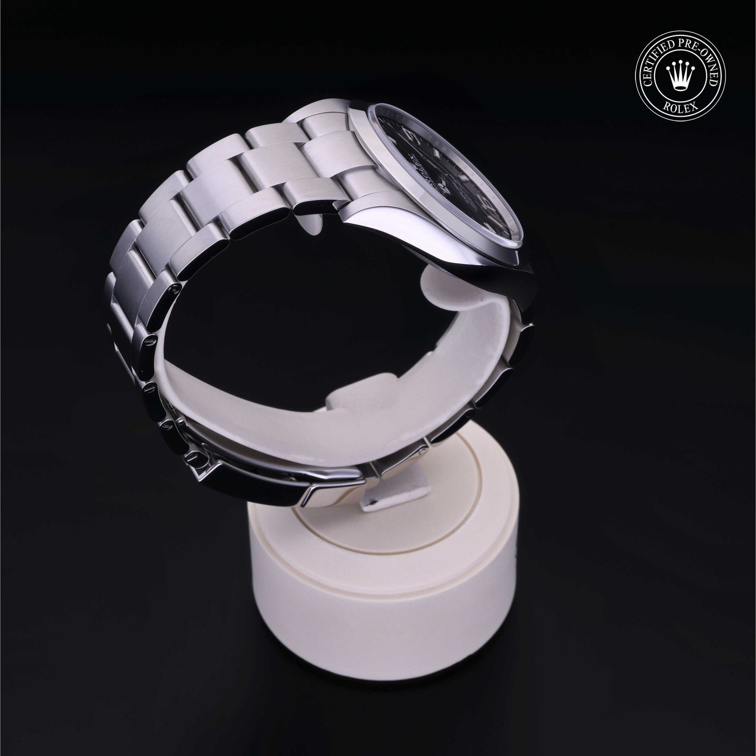 Rolex Certified Pre-owned Explorer M214270-0003 front on black background