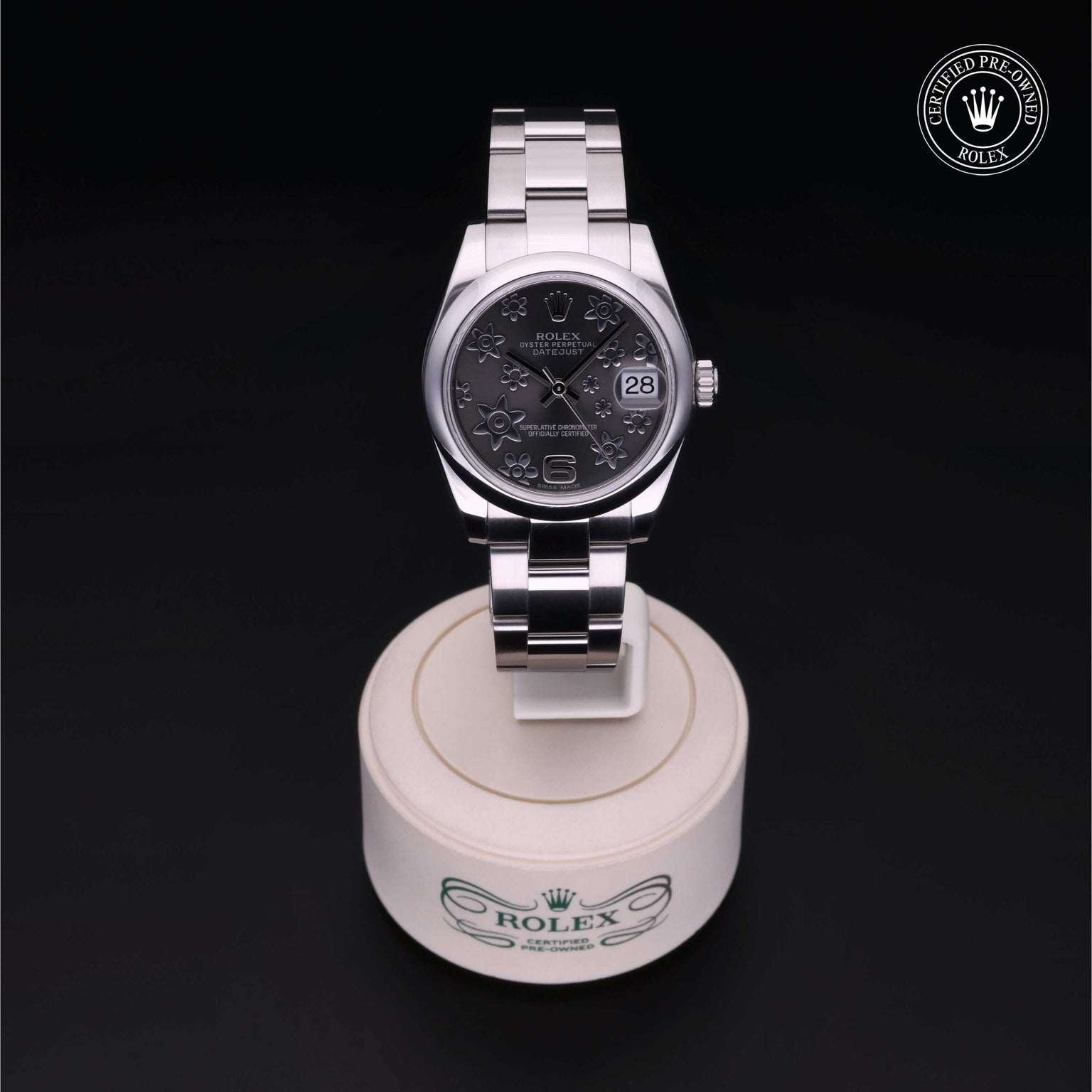 Rolex Certified Pre-owned Lady Datejust M178240-0040 front on black background