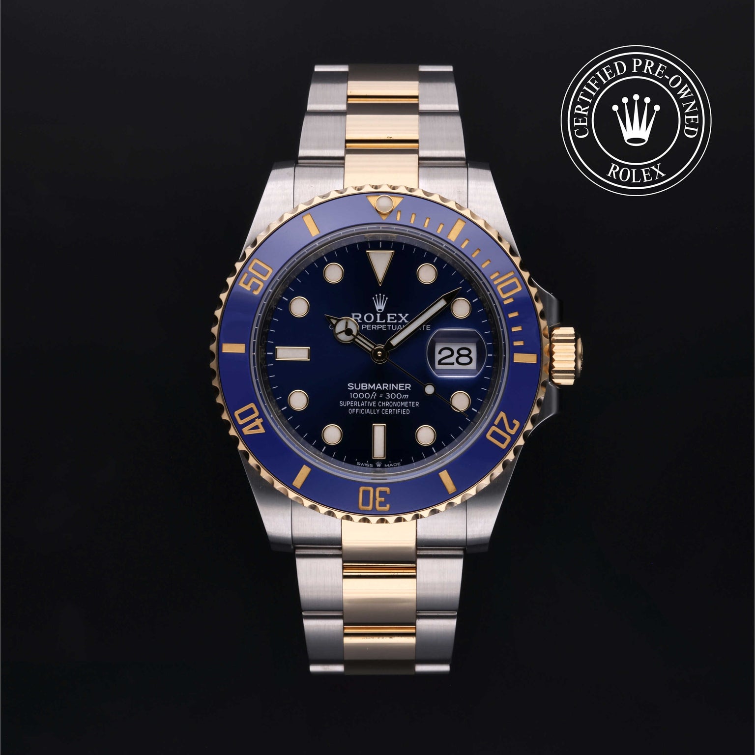 Rolex Certified Pre-owned Submariner M126613LB-0002 front on black background