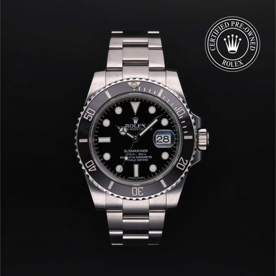 Rolex Certified Pre-owned Submariner M116610LN-0001 front on black background