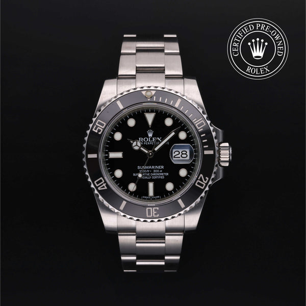 Rolex Certified Pre-owned Submariner M116610LN-0001 front on black background