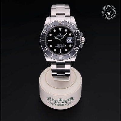 Rolex Certified Pre-owned Submariner M116610LN-0001 front on black background