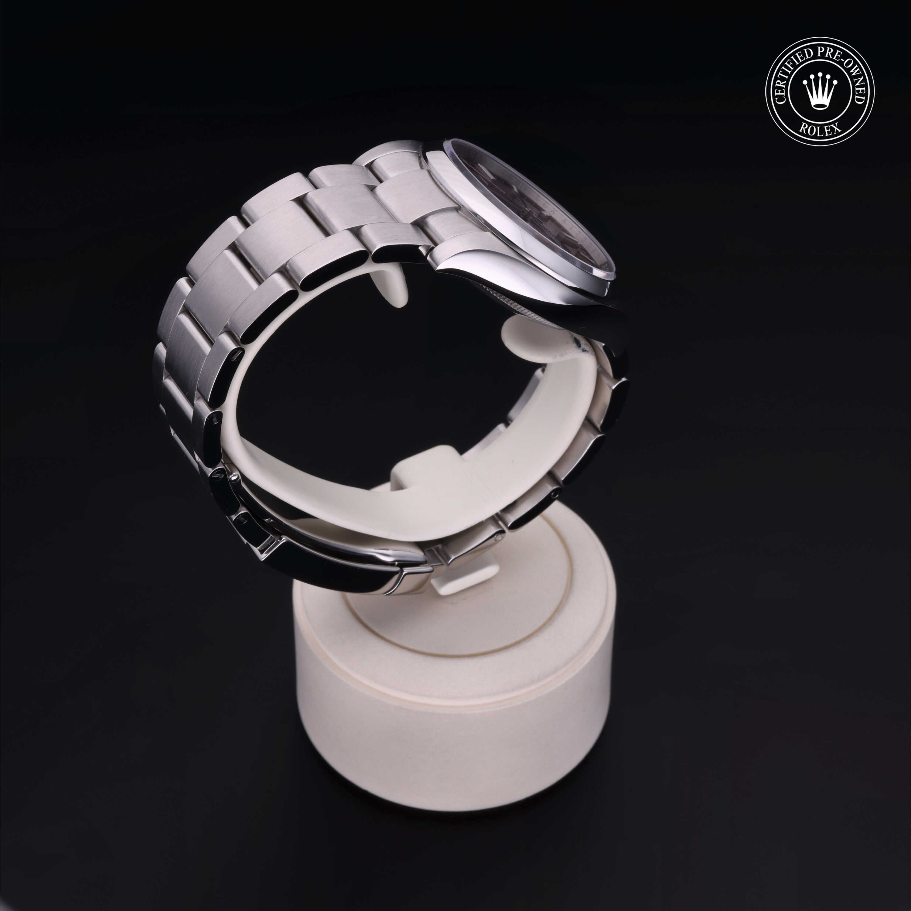 Rolex Certified Pre-owned Oyster Perpetual M114200-0020 front on black background