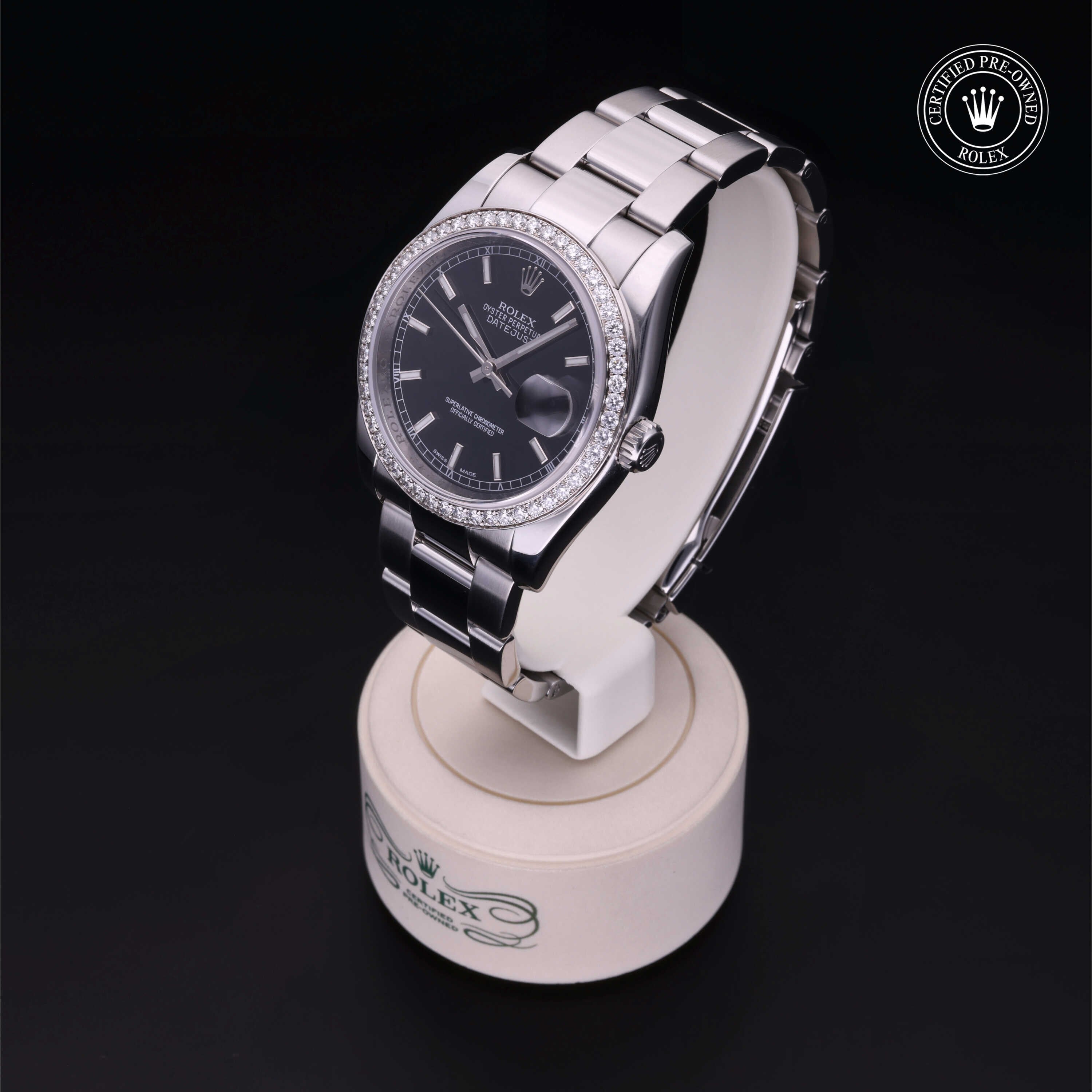 Rolex Certified Pre-owned Datejust M116244-0007 front on black background