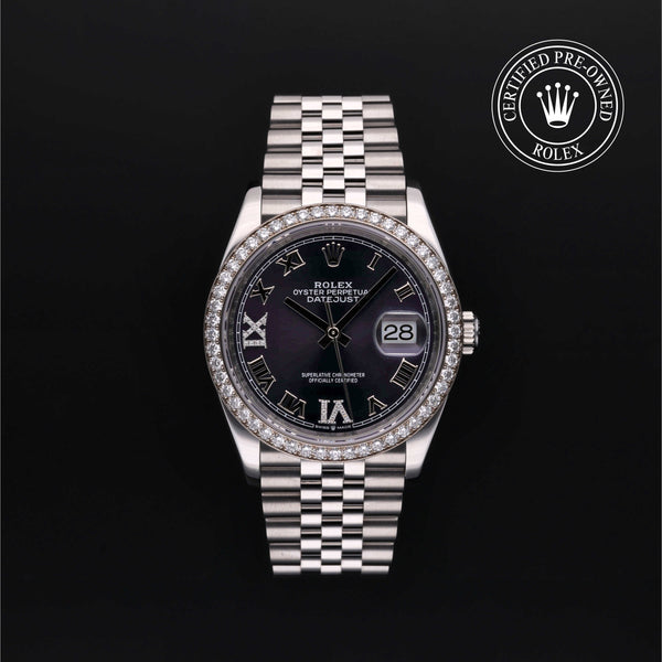 Rolex Certified Pre-owned Datejust M126284RBR-0013 front on black background