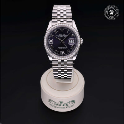 Rolex Certified Pre-owned Datejust M126284RBR-0013 front on black background