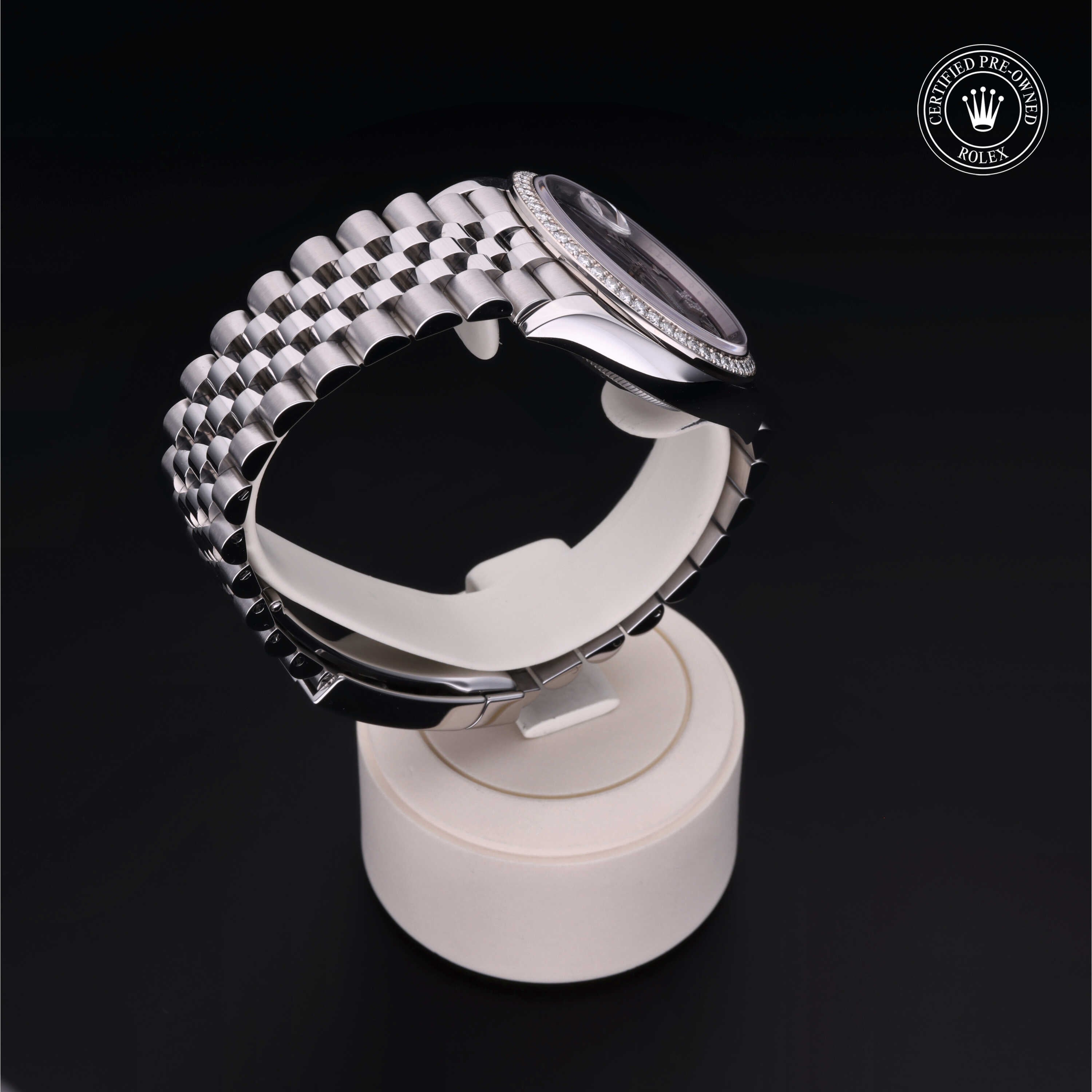 Rolex Certified Pre-owned Datejust M126284RBR-0013 front on black background