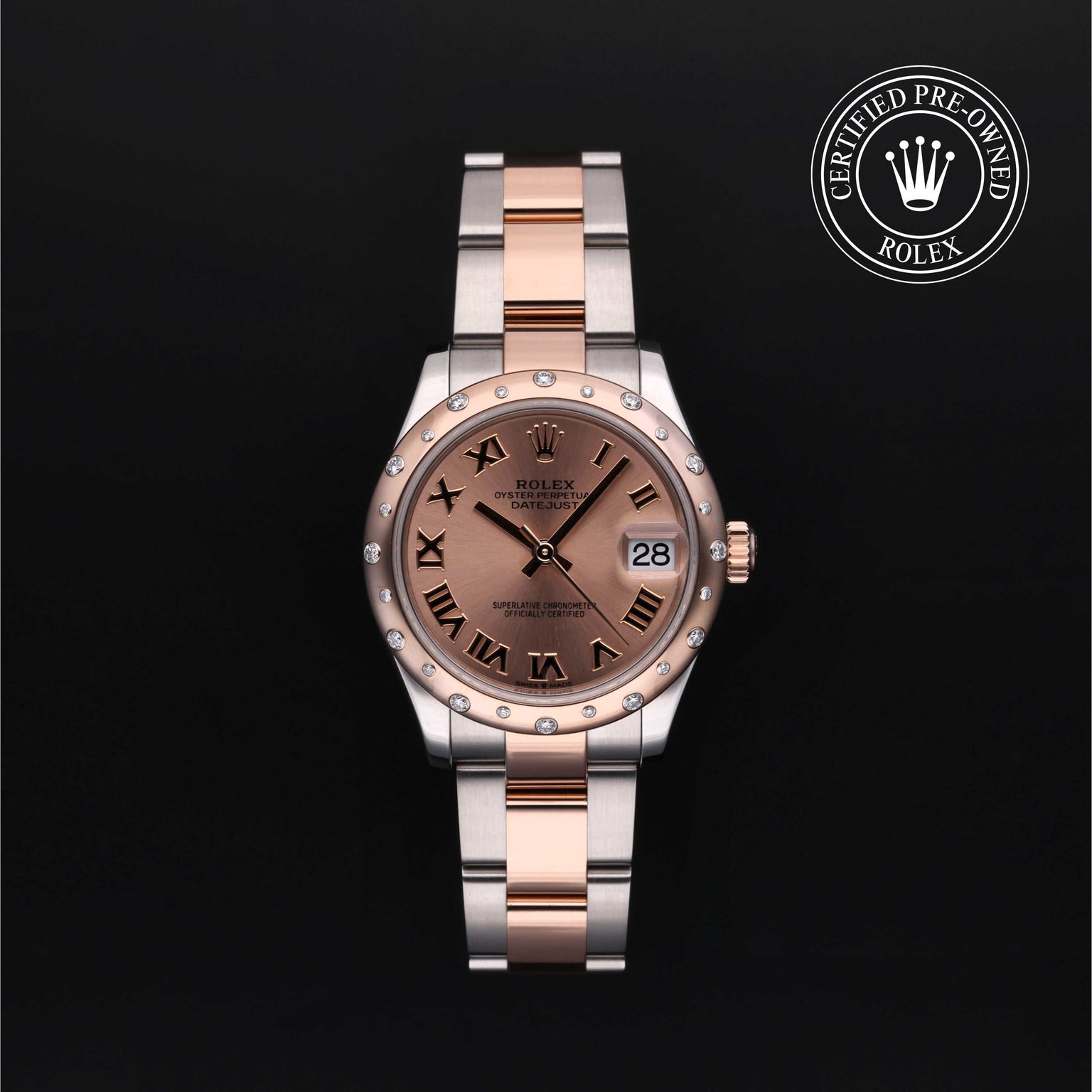 Rolex Certified Pre-owned Lady Datejust M278341RBR-0005 front on black background