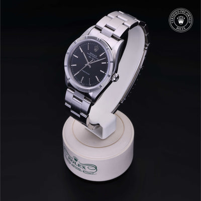 Rolex Certified Pre-owned Air-King M14010-0002 front on black background