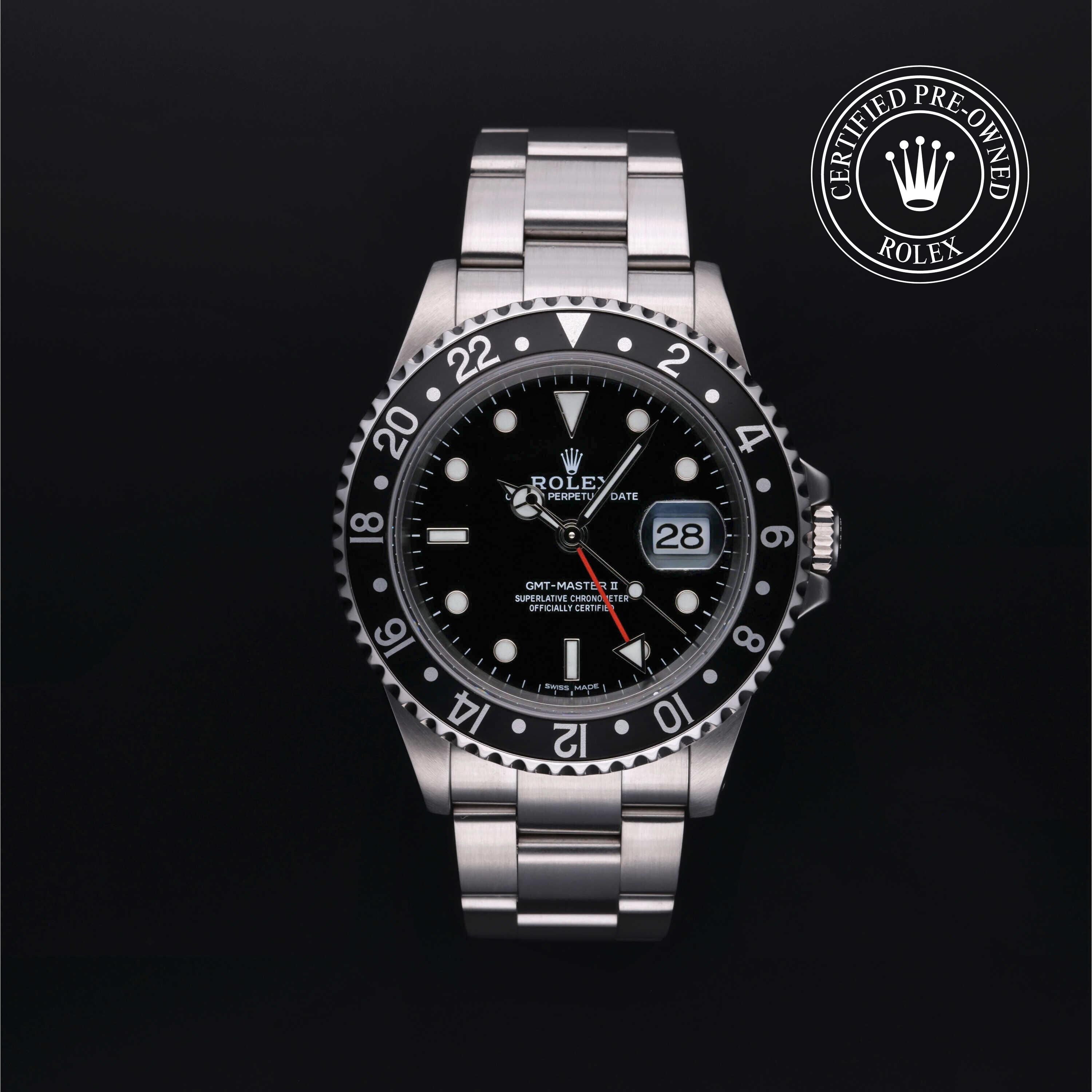Rolex CPO GMT M16710LN front on white background