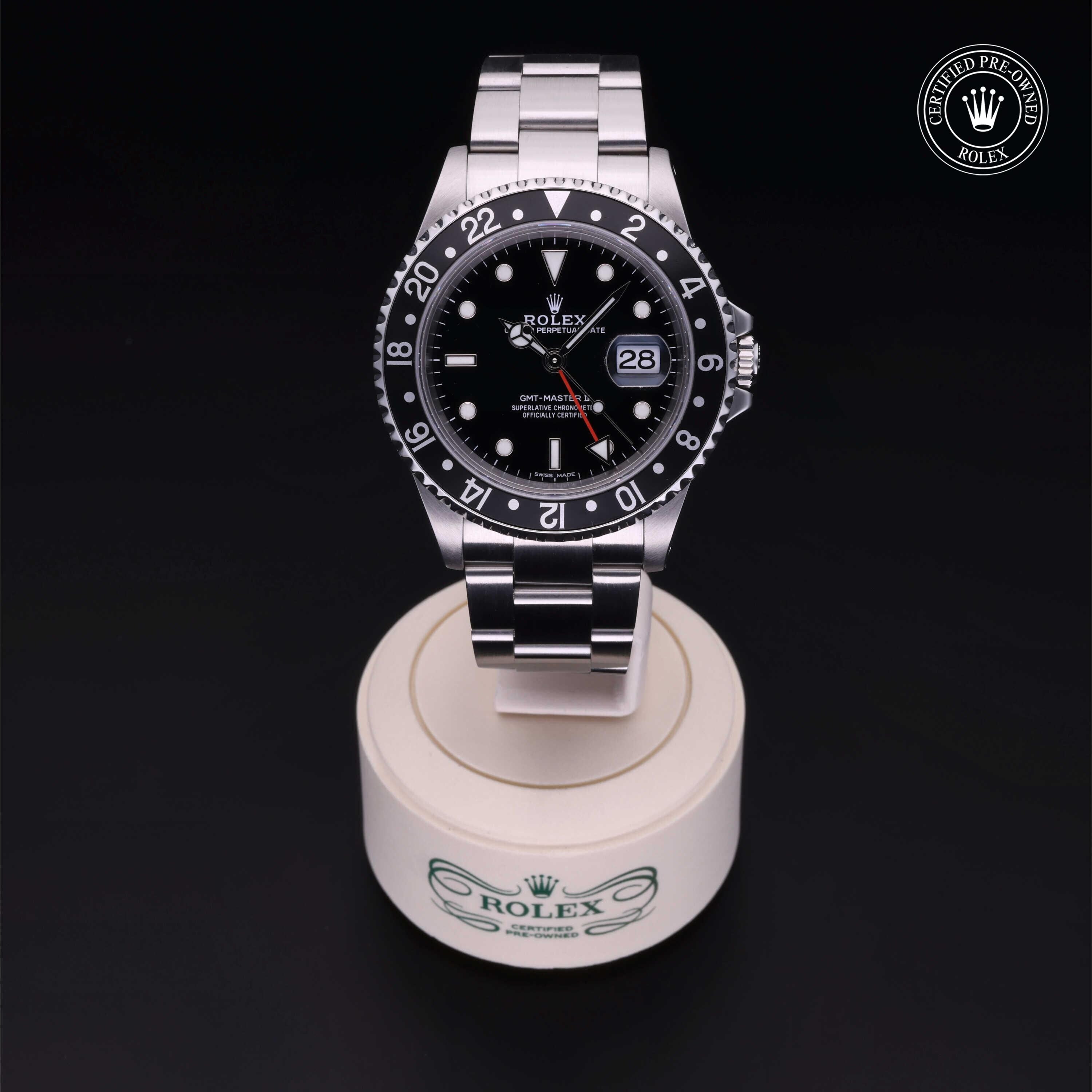 Rolex CPO GMT M16710LN front on white background