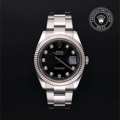 Rolex Certified Pre-owned Datejust M126334-0011 front on black background