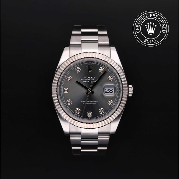 Rolex Certified Pre-owned Datejust M126334-0005 front on black background
