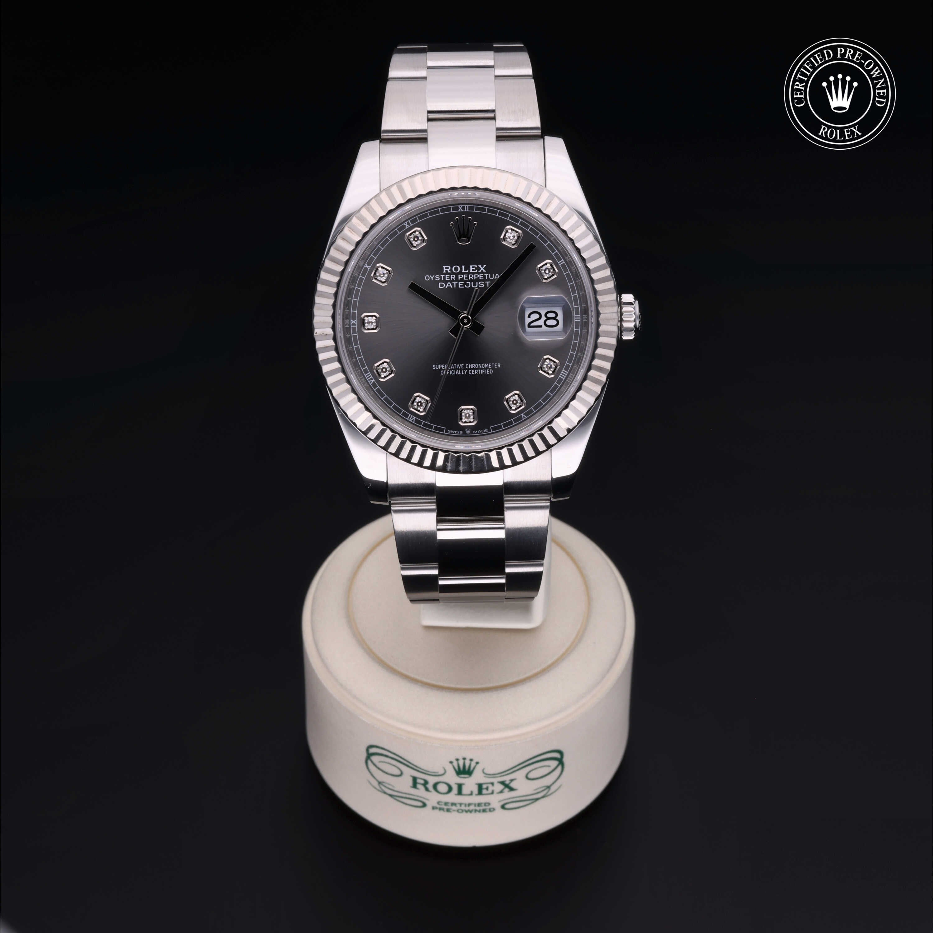 Rolex Certified Pre-owned Datejust M126334-0005 front on black background