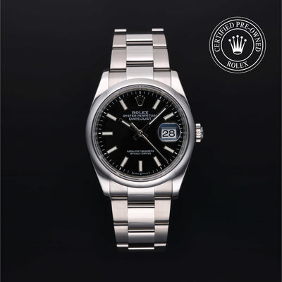 Rolex Certified Pre-owned Datejust M126200-0004 front on black background