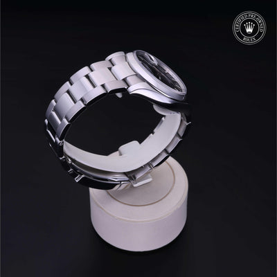 Rolex Certified Pre-owned Oyster Perpetual M115200-0004 front on black background
