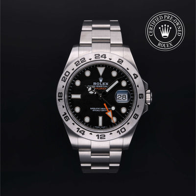 Rolex Certified Pre-owned Explorer M216570-0002 front on black background