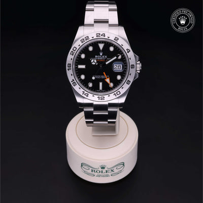 Rolex Certified Pre-owned Explorer M216570-0002 front on black background