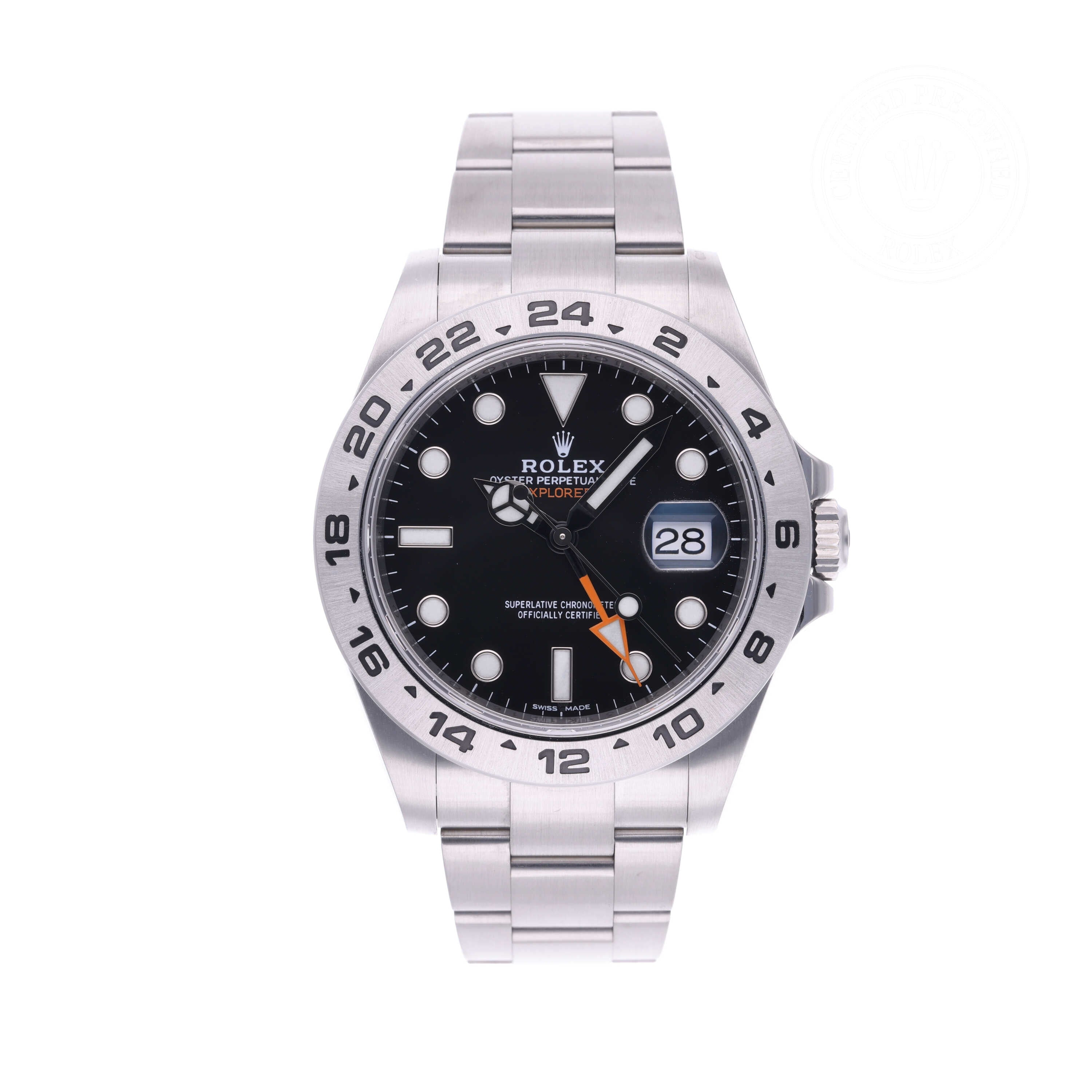 Rolex Certified Pre-owned Explorer M216570-0002 front on white background