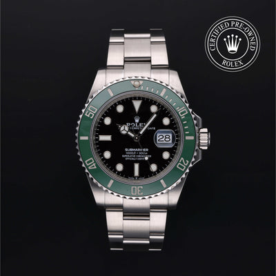 Rolex Certified Pre-owned Submariner M126610LV-0002 front on black background