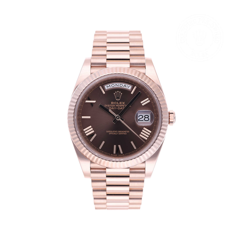 Rolex Certified Pre-owned Day-date M228235-0002 front on white background