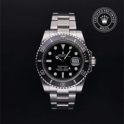 Rolex Certified Pre-owned Submariner M116610LN-0001 front on black background