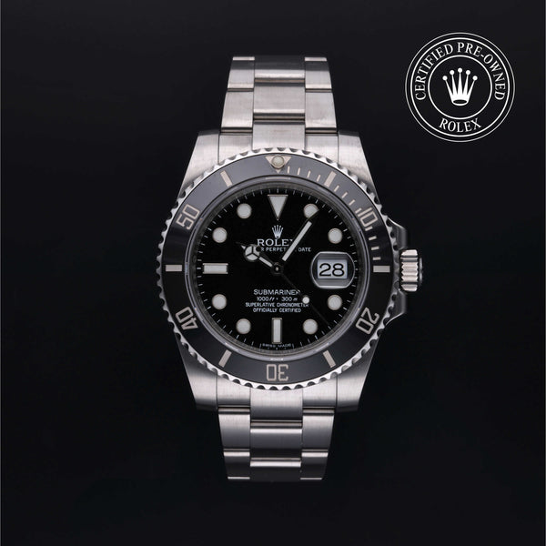 Rolex Certified Pre-owned Submariner M116610LN-0001 front on black background