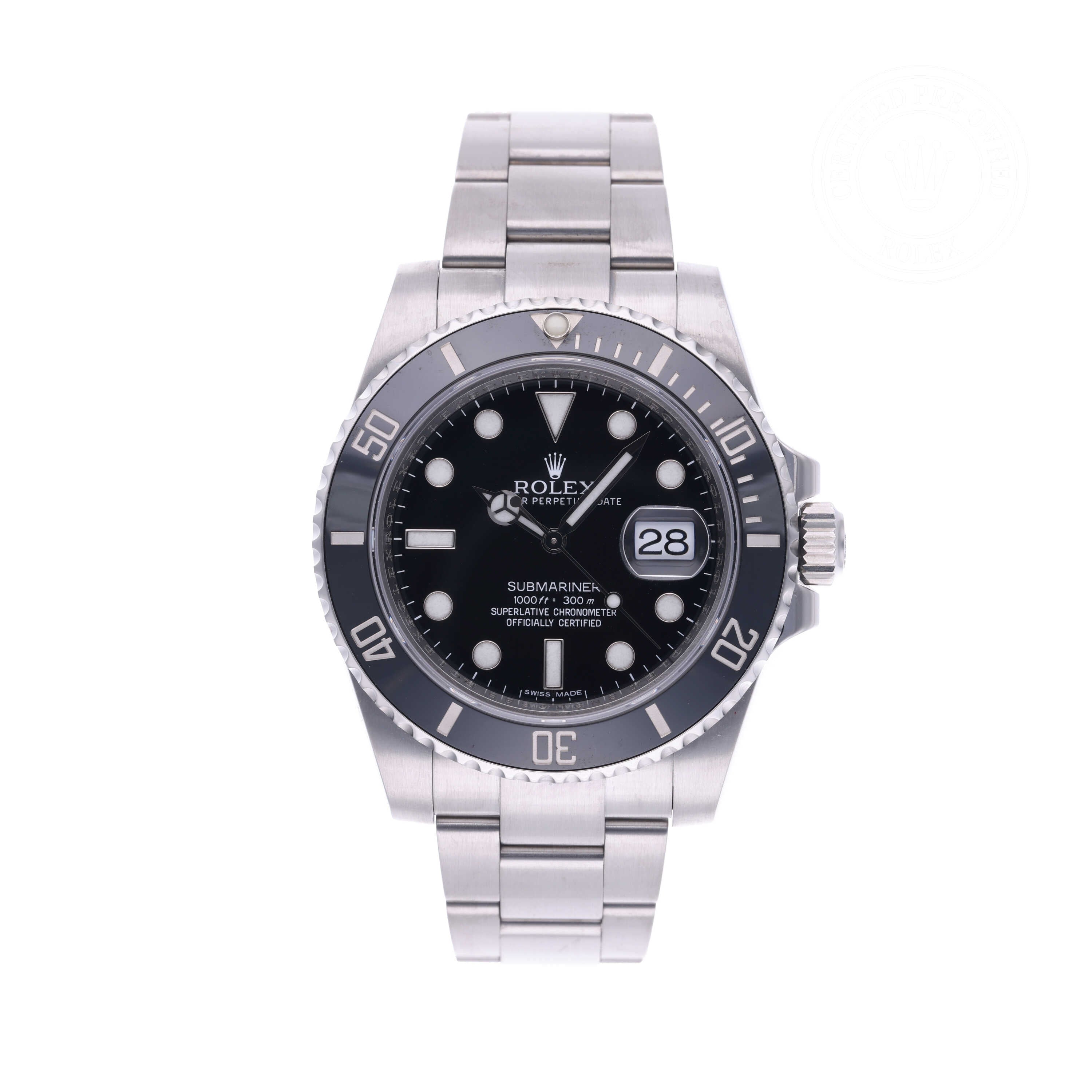 Rolex Certified Pre-owned Submariner M116610LN-0001 front on white background