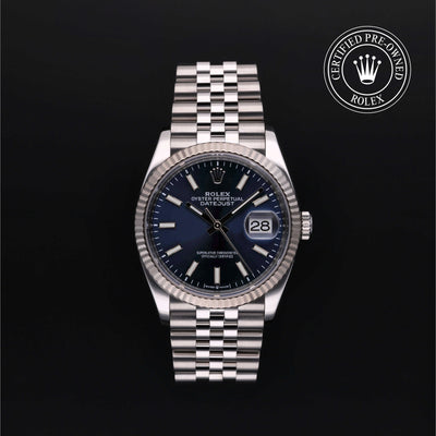 Rolex Certified Pre-owned Datejust M126234-0017 front on black background