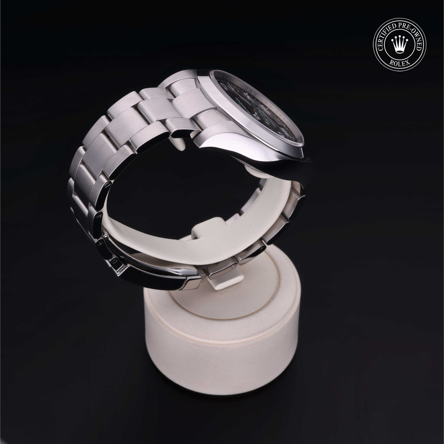 Rolex Certified Pre-owned Air-King M116900-0001 front on black background