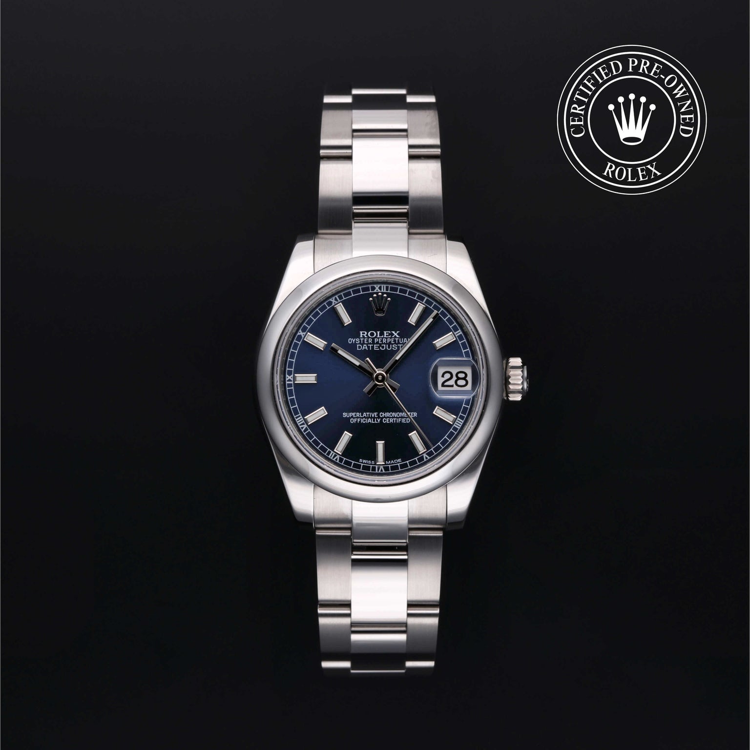 Rolex Certified Pre-owned Lady Datejust M178240-0023 front on black background