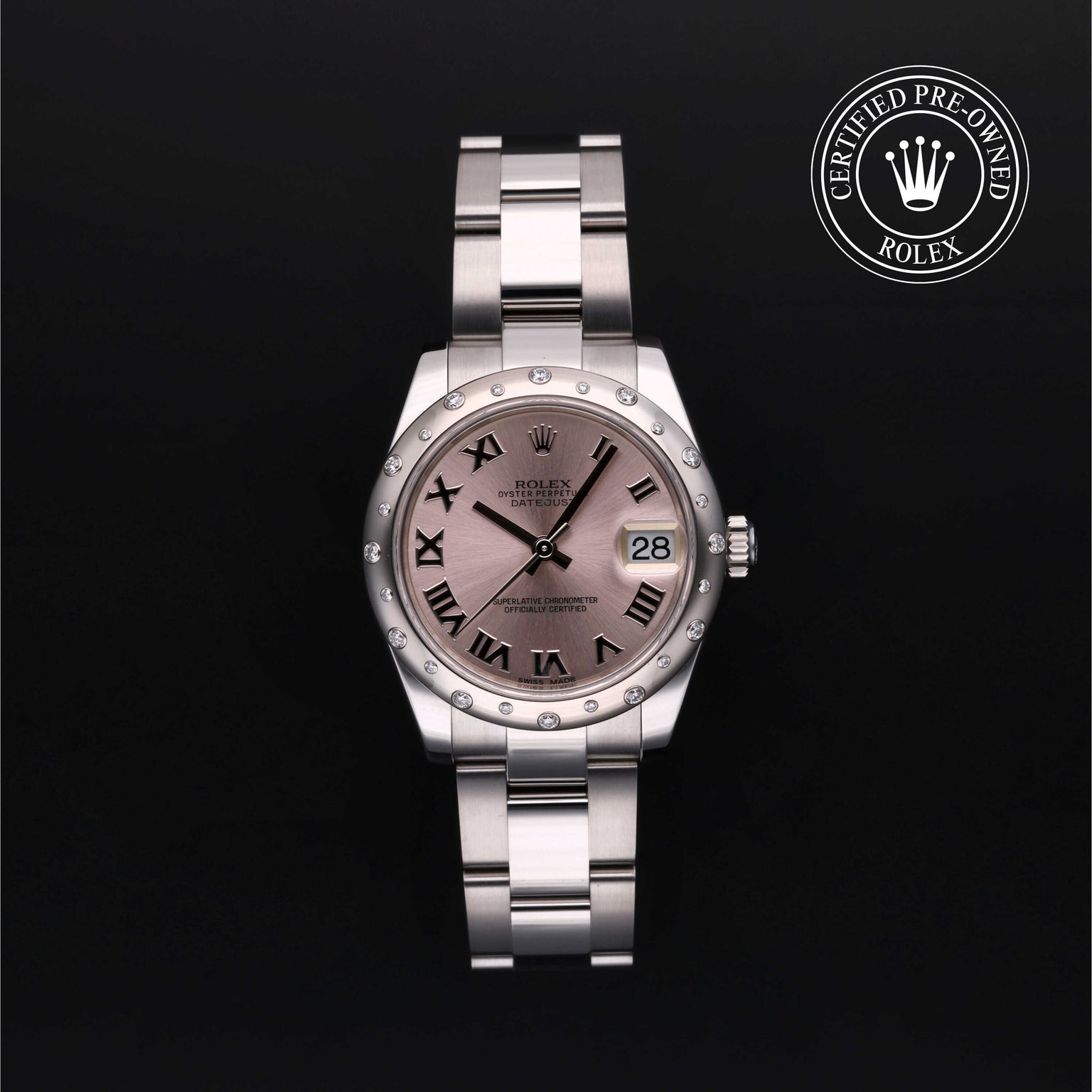 Rolex Certified Pre-owned Lady Datejust M178344-0012 front on black background