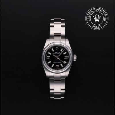 Rolex Certified Pre-owned Oyster Perpetual M176200-0002 front on black background