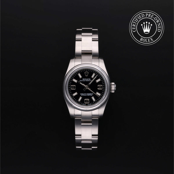 Rolex Certified Pre-owned Oyster Perpetual M176200-0002 front on black background
