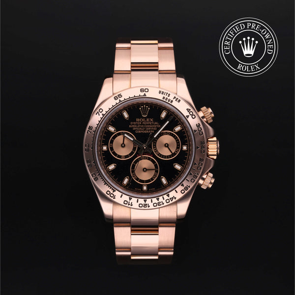 Rolex Certified Pre-owned Daytona M116505-0002 front on black background