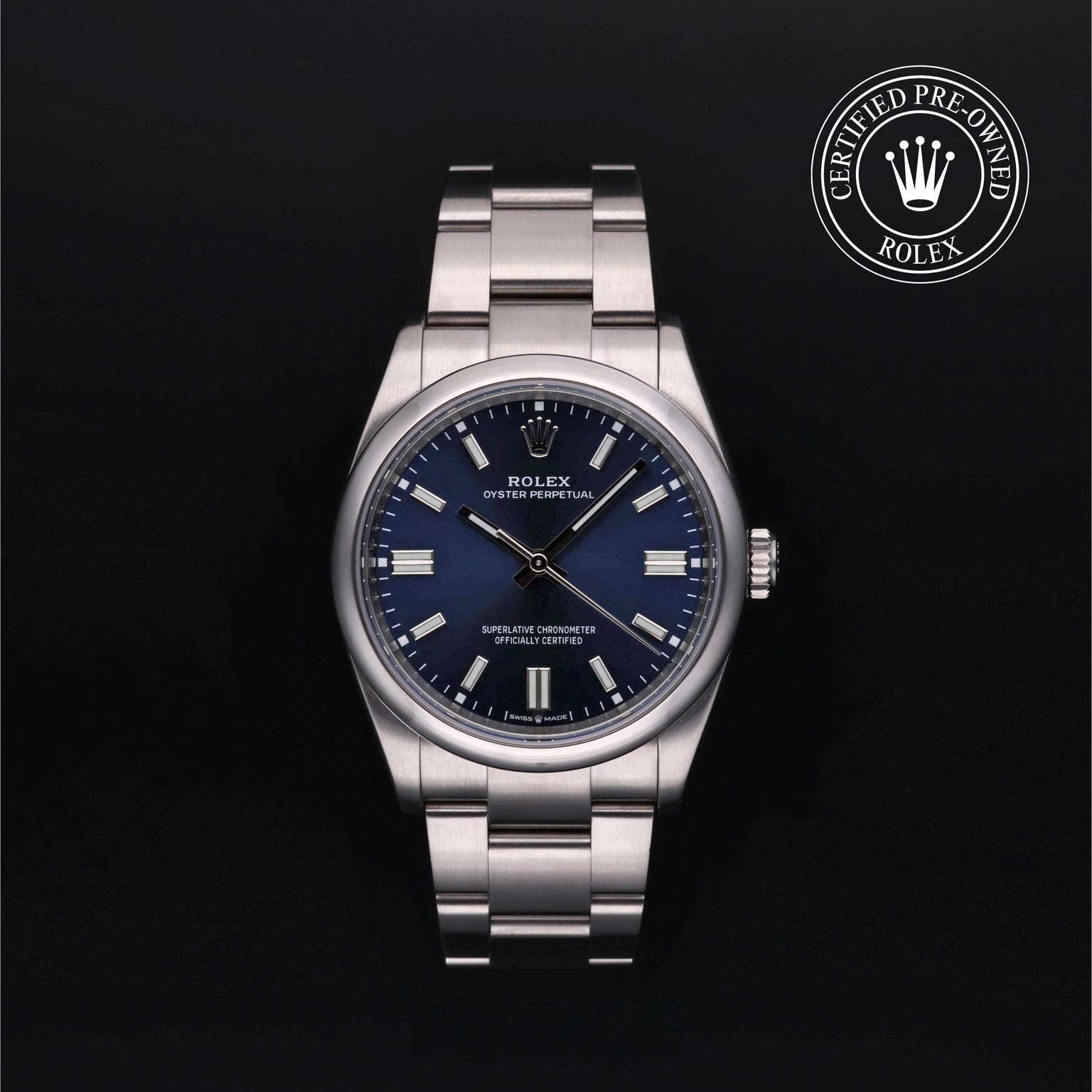 Rolex CPO Oyster Perpetual M126000 front on white background