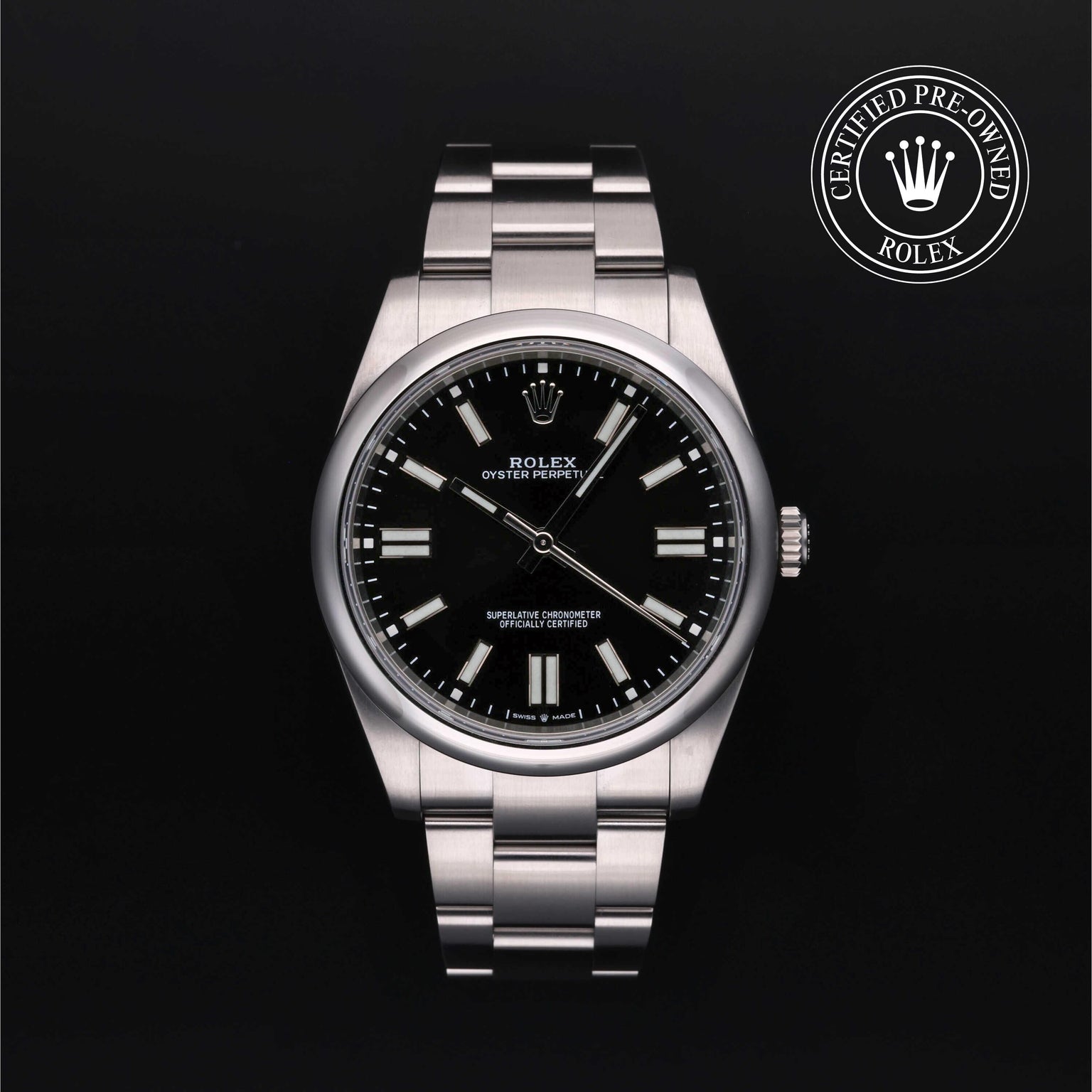 Rolex CPO Oyster Perpetual M124300 front on white background